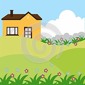 Landscape beautiful hills concept village vector illustration design, home sweet home environment flat design
