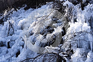 A landscape of beautiful icicles at Ashigakubo Saitama in winter photo