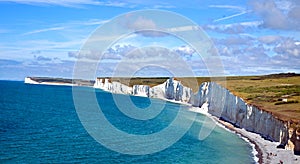 Landscape of the beautiful Seven Sisters Cliffs in East Sussex on a summer day