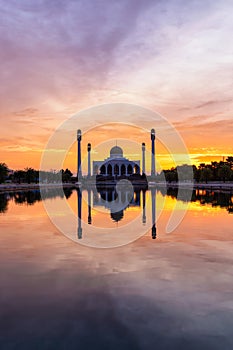 Landscape of beautiful sunset sky at Central Mosque, Songkhla province, Thailand