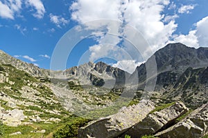 Landscape of Begovitsa River Valley, The Tooth, the dolls and Yalovarnika Peaks, Pirin Mountain, Bulgaria