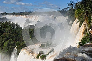 Landscape of big beautiful waterfalls, Cataratas do Iguacu (Iguazu Falls), F located in Argentina and Brazil (flood