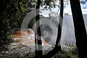 Landscape of big beautiful waterfalls, Cataratas do Iguacu (Iguazu Falls), located in Argentina and Brazil (flood