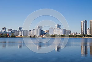 Landscape. Big City, water, sky