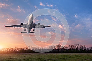 Landscape with big white passenger airplane