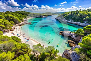 Landscape with Binigaus beach, Menorca island, Spain. Landscape with aerial view of Platja de Binigaus, Menorca island, Spain photo
