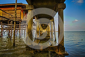 Under bridge trikora beach lamdscape sunset