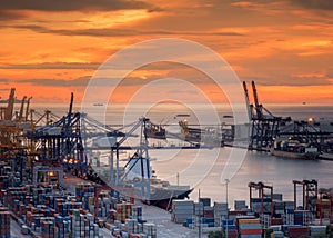 Landscape from bird view of Cargo ships entering