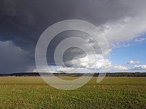 Landscape blue sky clouds green field