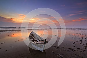 Landscape boat and sunset at tanjung kait beach