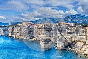 Landscape with Bonifacio town in Corsica, France