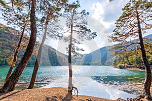 Landscape of the Borabay Lake or Kocabey Lake in Tasova, Amasya, Turkey. The lake is east and west oriented valley.