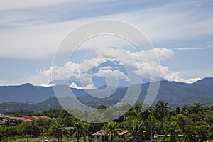 Landscape: Mt Kinabalu, Clouds, Palm Trees