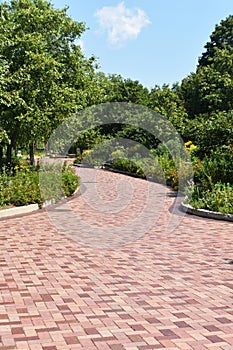 Landscape with with brick pathway