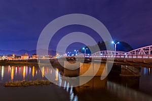 Landscape of bridge with kiso river in night