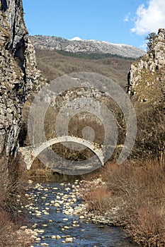 Landscape of Bridge of Kontodimos or Lazaridis in Vikos gorge and Pindus Mountains, Zagori, Epirus, Greece
