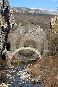 Landscape of Bridge of Kontodimos or Lazaridis in Vikos gorge and Pindus Mountains, Zagori, Epirus, Greece