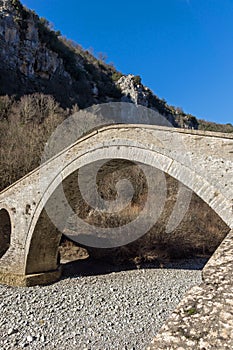 Landscape of Bridge of Missios in Vikos gorge and Pindus Mountains, Zagori, Epirus, Greece