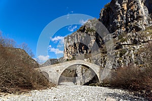 Landscape of Bridge of Missios in Vikos gorge and Pindus Mountains, Zagori, Epirus, Greece