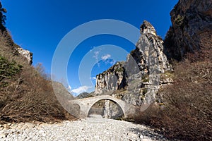 Landscape of Bridge of Missios in Vikos gorge and Pindus Mountains, Zagori, Epirus, Greece