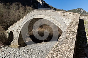 Landscape of Bridge of Missios in Vikos gorge and Pindus Mountains, Zagori, Epirus, Greece