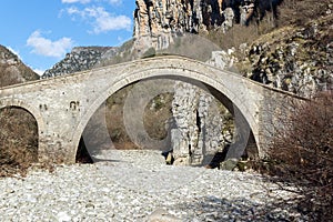 Landscape of Bridge of Missios in Vikos gorge and Pindus Mountains, Zagori, Epirus, Greece