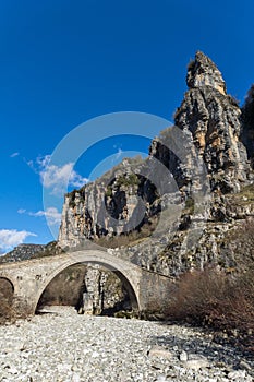 Landscape of Bridge of Missios in Vikos gorge and Pindus Mountains, Zagori, Epirus, Greece