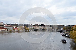 Landscape and Bridge View of Vltava River in Prague, Czech Republic