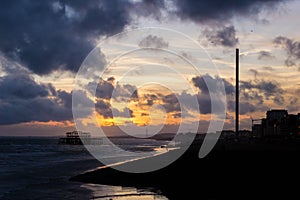 Landscape of Brighton beach with west pier