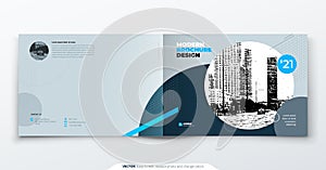 Landscape Brochure design. Blue grey corporate business template brochure, report, catalog, magazine. Brochure layout