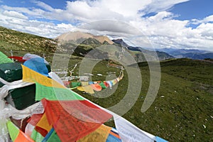 Landscape of Buddhist prayer flags
