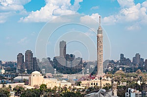 Landscape of Cairo Tower with opera house in capital city of Egypt