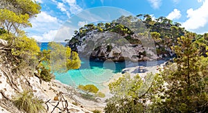 Landscape with Cala Macarelleta, Menorca island, Spain photo