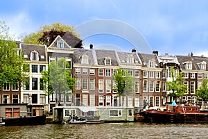 Landscape of canal houses in Amsterdam