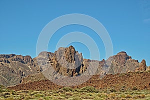 Landscape from the Canary Island of Tenerife in the center of the island with a cloudless sky
