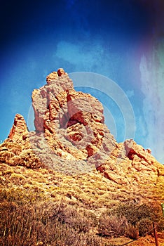 Landscape from the Canary Island of Tenerife in the center of the island with a cloudless sky