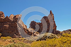 Landscape from the Canary Island of Tenerife in the center of the island with a cloudless sky