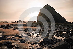 Landscape of Cannon Beach, Oregon, USA. At sunset