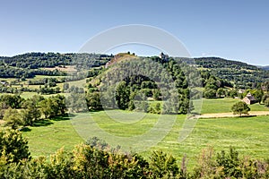 Landscape of Cantal - The chapel of The Bredons near Murat - Auvergne-RhÃ´ne-Alpes in France