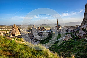 The landscape of cappadocia, Turkey. The view from the top of the hill overlooks the Uchisar Castle