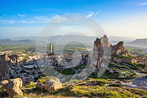 The landscape of cappadocia, Turkey. The view from the top of the hill overlooks the Uchisar Castle