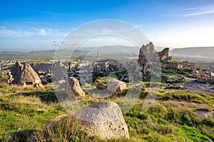 The landscape of cappadocia, Turkey. The view from the top of the hill overlooks the Uchisar Castle