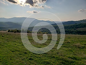 Landscape of Carpathian mountains and green forest in Ukraine