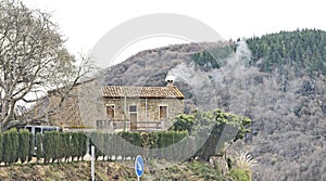 Landscape of Castellfullit de la Roca in the region of La Garrotxa photo