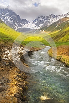 Landscape, Caucasus mountain range, Juta valley, Kazbegi region, Georgia