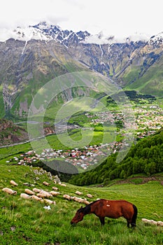 Landscape in  Caucasus Mountains, Kazbegi, Georgia.