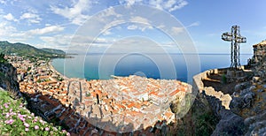 Landscape with Cefalu and Mediterranean sea, Sicily island