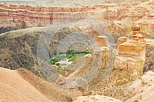 Landscape of central part of Charyn canyon in Kazakhstan