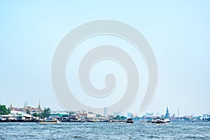 Landscape of Chao phar ya river with city building view ,Bangkok