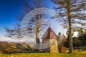 Landscape with chapel above the Dlhe Pole village at Kysuce
